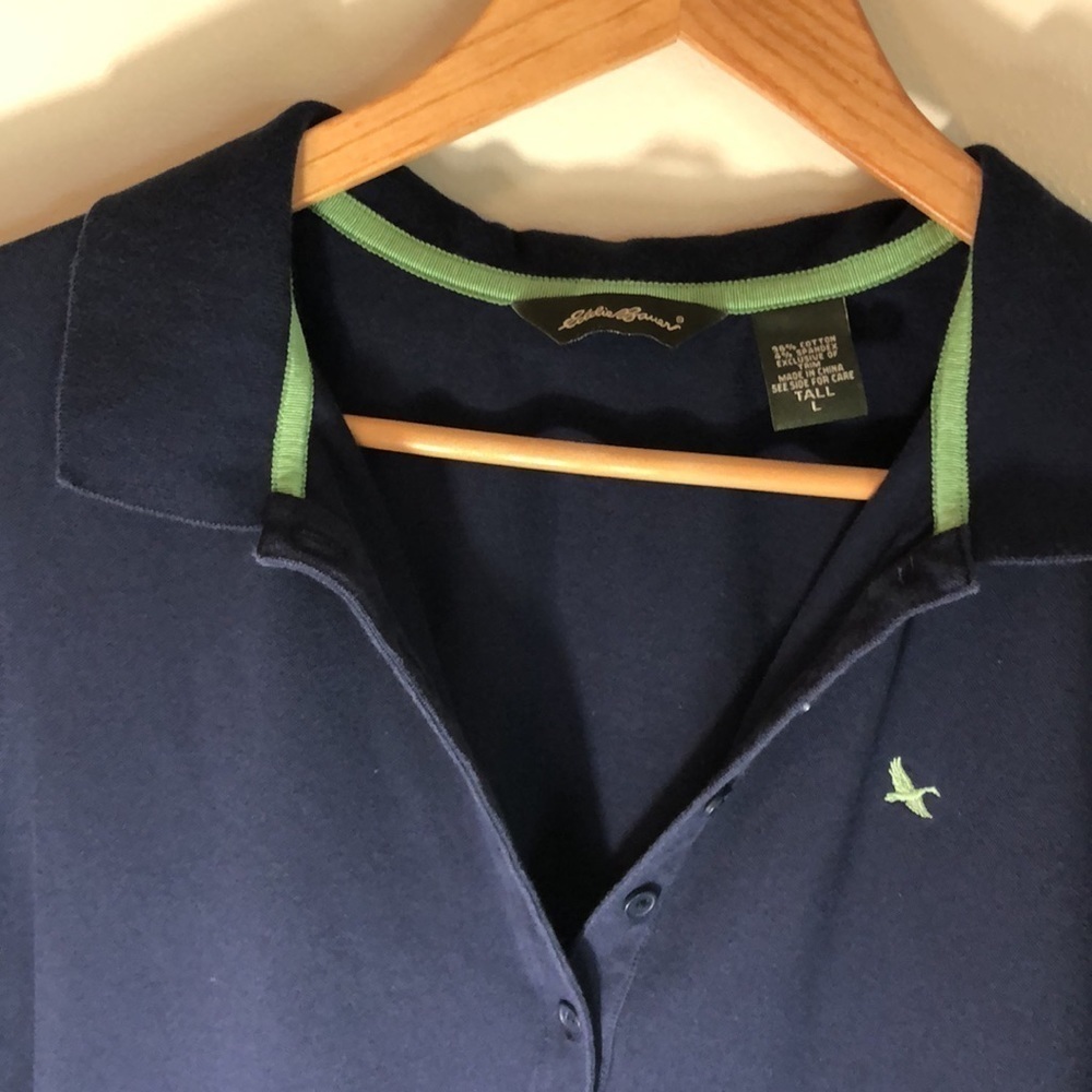 EDDIE Bauer Tall Navy Blue Logo Collar Dress Large - Picture 3 of 4
